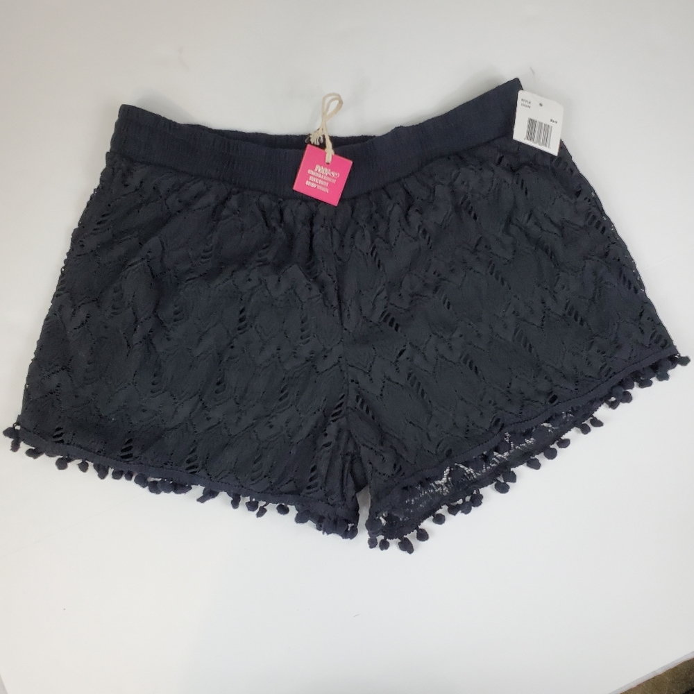 NWT Poof Women's Black Lace Shorts With Pom Hem